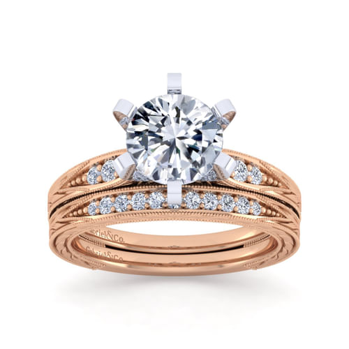 Vintage Inspired 14K White-Rose Gold Round Diamond Engagement Ring