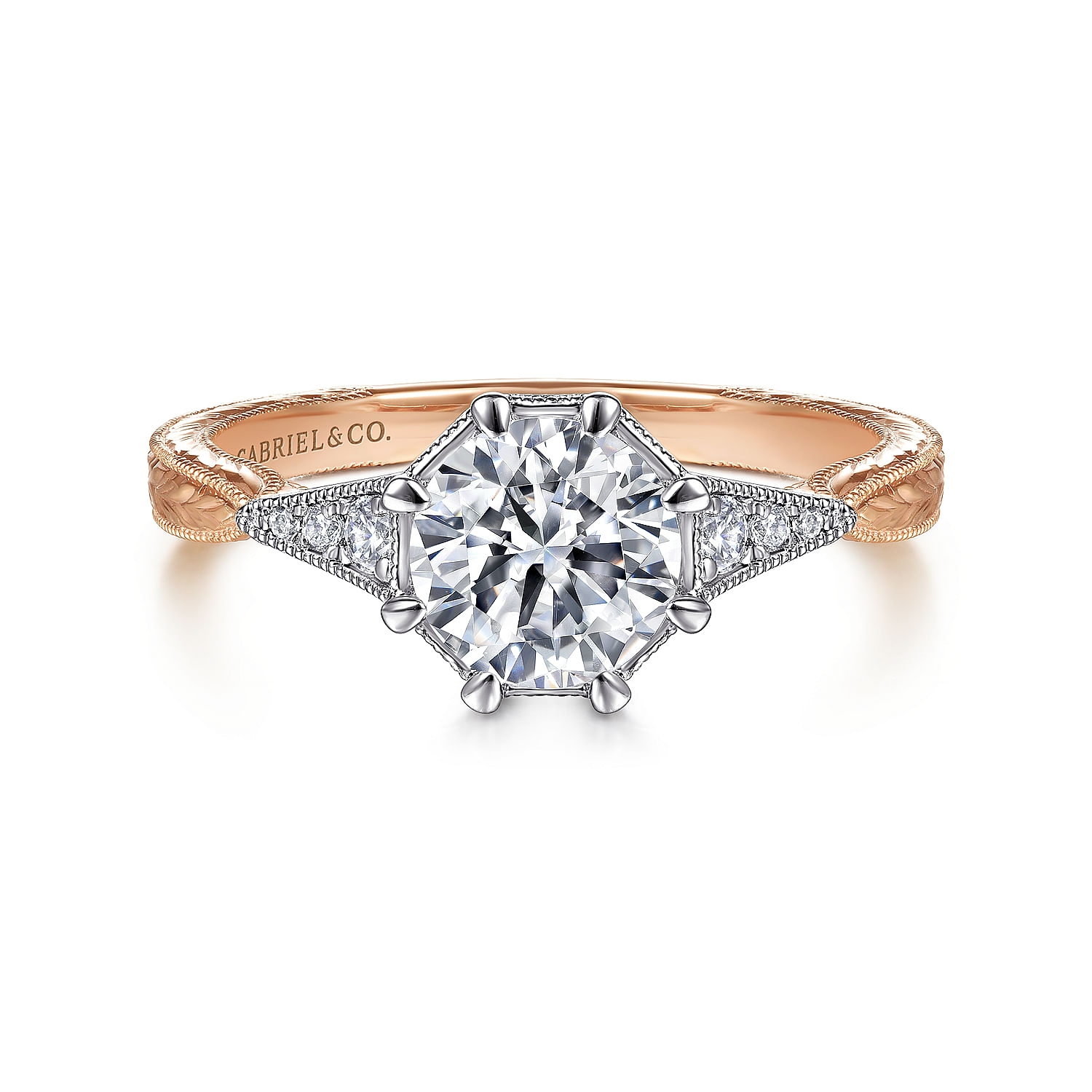 Gabriel - Vintage Inspired 14K White-Rose Gold Round Diamond Engagement Ring