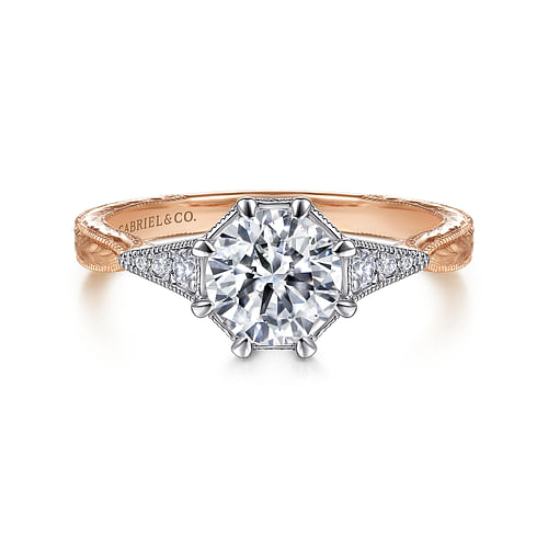 Vintage Inspired 14K White-Rose Gold Round Diamond Engagement Ring