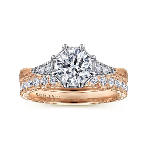 Vintage Inspired 14K White-Rose Gold Round Diamond Engagement Ring