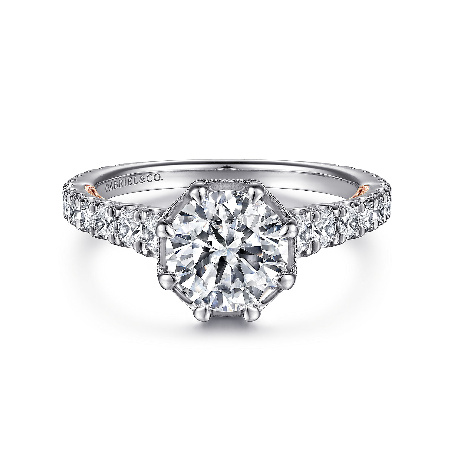 Gabriel - Vintage Inspired 14K White-Rose Gold Round Diamond Engagement Ring