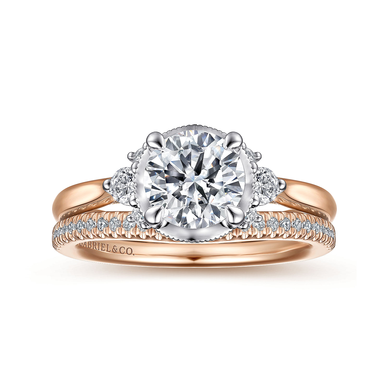 Vintage Inspired 14K White-Rose Gold Round Diamond Engagement Ring