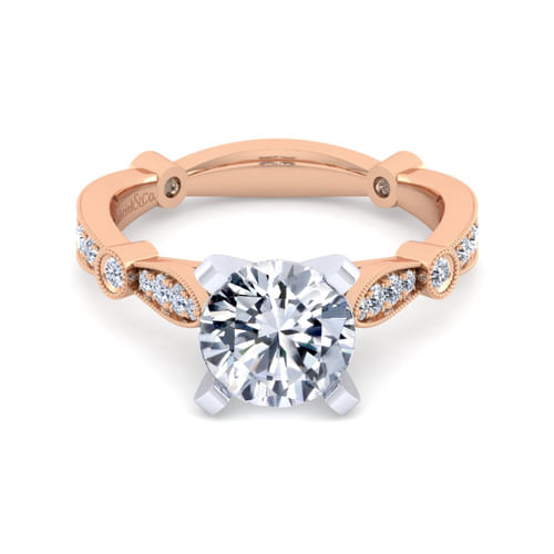 Vintage Inspired 14K White-Rose Gold Round Diamond Engagement Ring