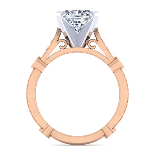 Vintage Inspired 14K White-Rose Gold Round Diamond Engagement Ring