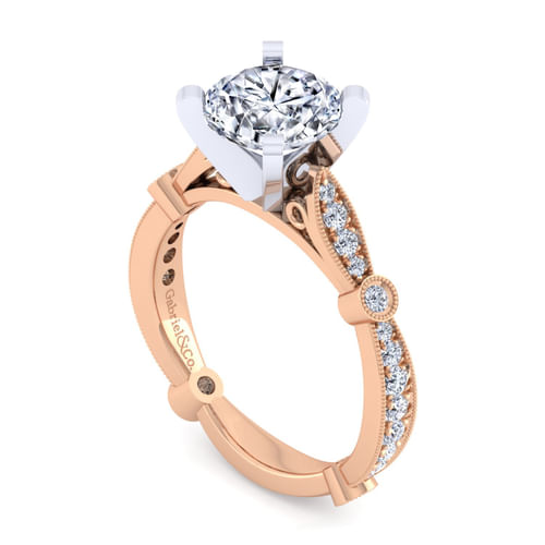 Vintage Inspired 14K White-Rose Gold Round Diamond Engagement Ring