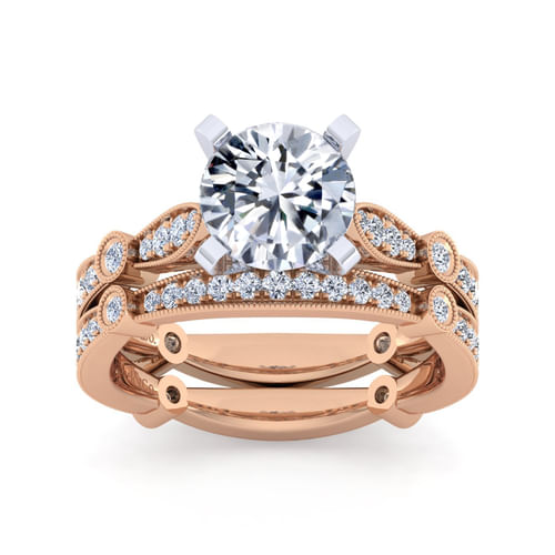 Vintage Inspired 14K White-Rose Gold Round Diamond Engagement Ring