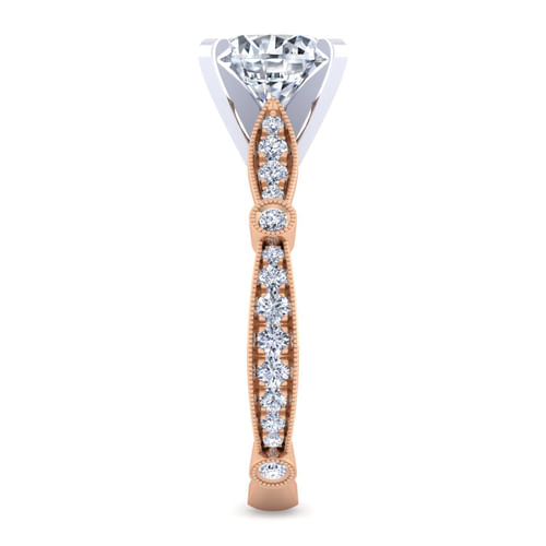 Vintage Inspired 14K White-Rose Gold Round Diamond Engagement Ring
