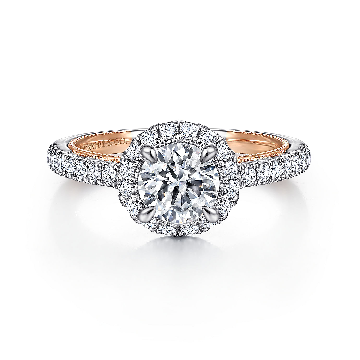 Gabriel - Vintage Inspired 14K White-Rose Gold Round Halo Diamond Engagement Ring