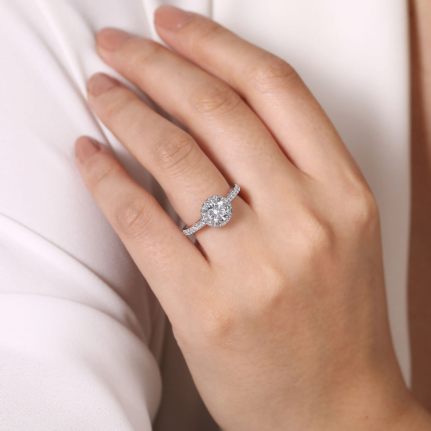 Vintage Inspired 14K White-Rose Gold Round Halo Diamond Engagement Ring