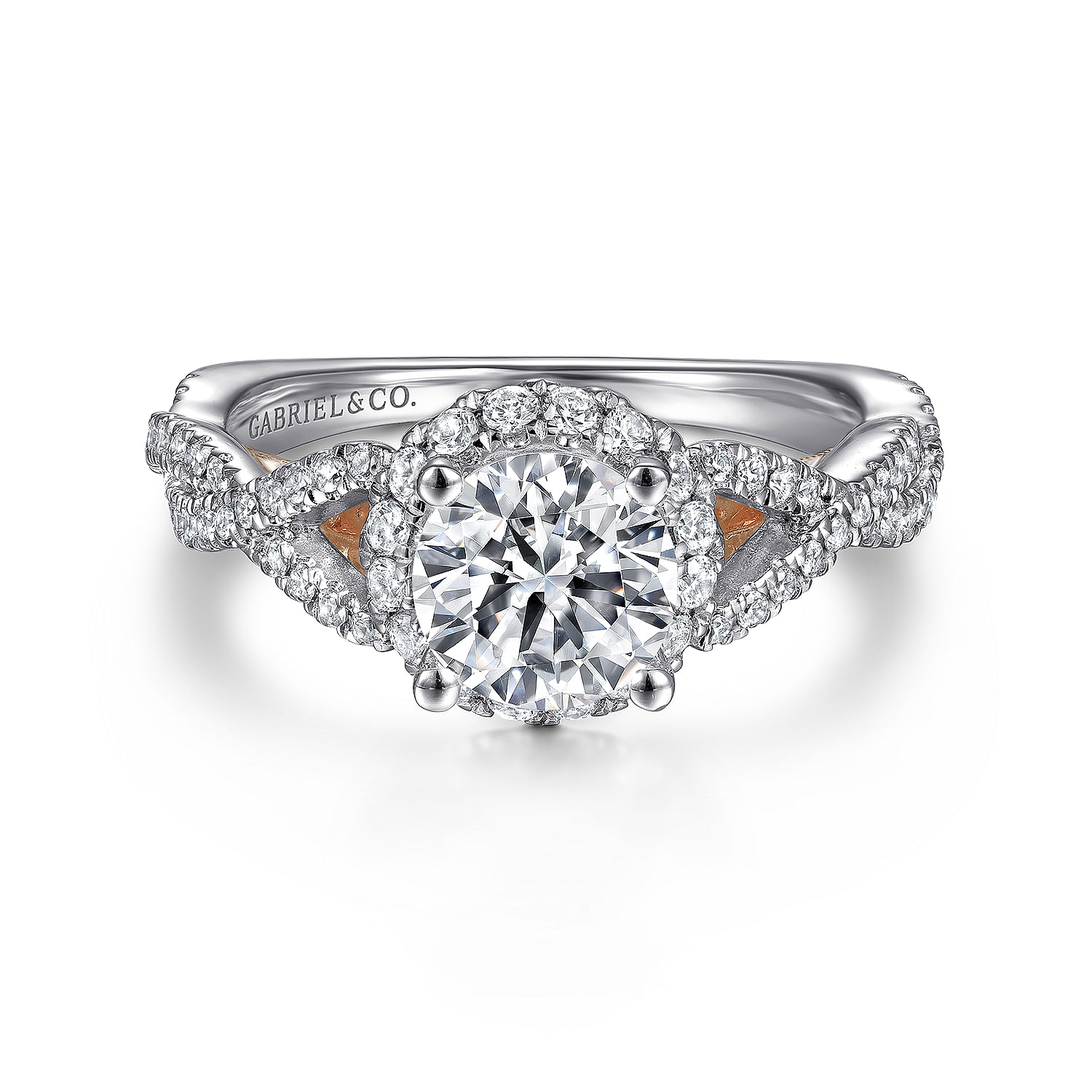 Gabriel - Vintage Inspired 14K White-Rose Gold Round Halo Diamond Engagement Ring