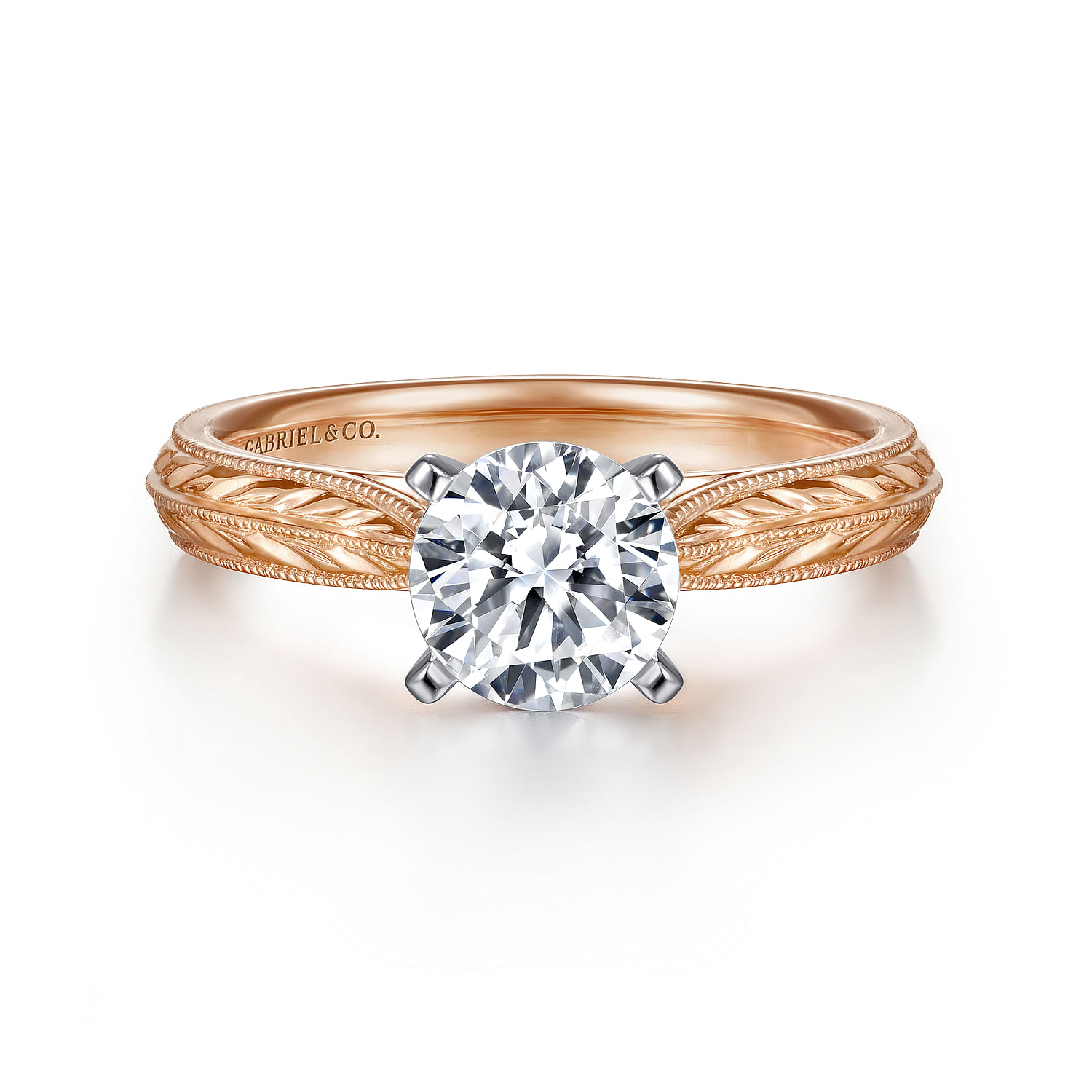 Vintage Inspired 14K White-Rose Gold Round Solitaire Engagement Ring