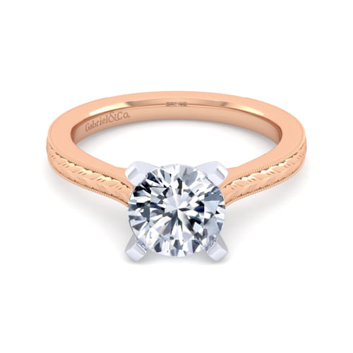 Vintage Inspired 14K White-Rose Gold Round Solitaire Engagement Ring