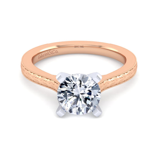 Gabriel - Vintage Inspired 14K White-Rose Gold Round Solitaire Engagement Ring