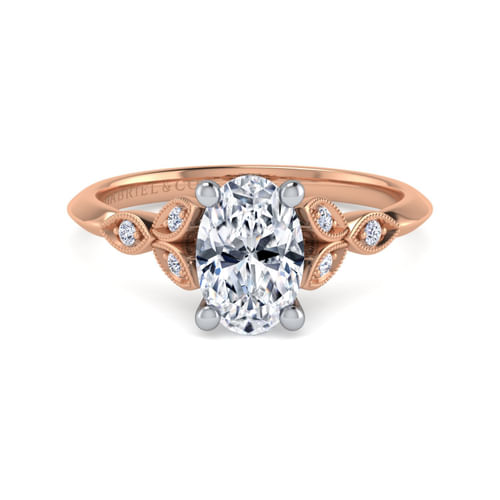 Vintage Inspired 14K White-Rose Gold Split Shank Oval Diamond Engagement Ring