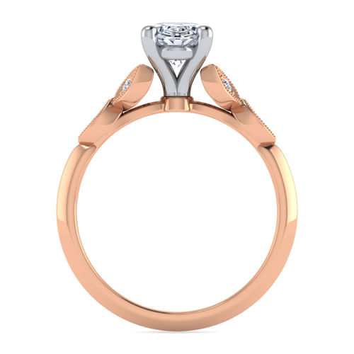 Vintage Inspired 14K White-Rose Gold Split Shank Oval Diamond Engagement Ring