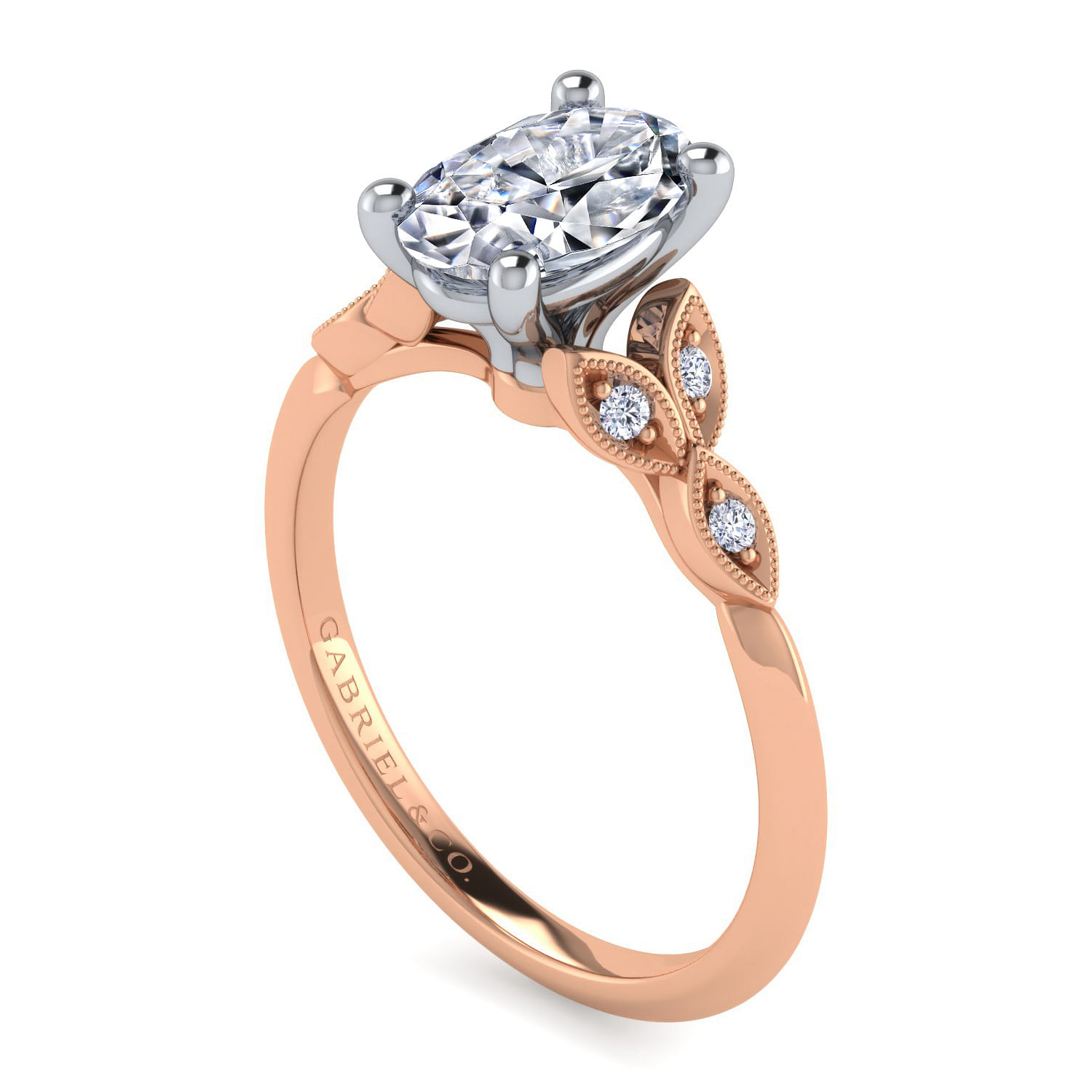 Vintage Inspired 14K White-Rose Gold Split Shank Oval Diamond Engagement Ring