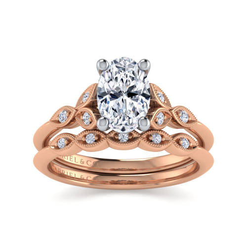 Vintage Inspired 14K White-Rose Gold Split Shank Oval Diamond Engagement Ring