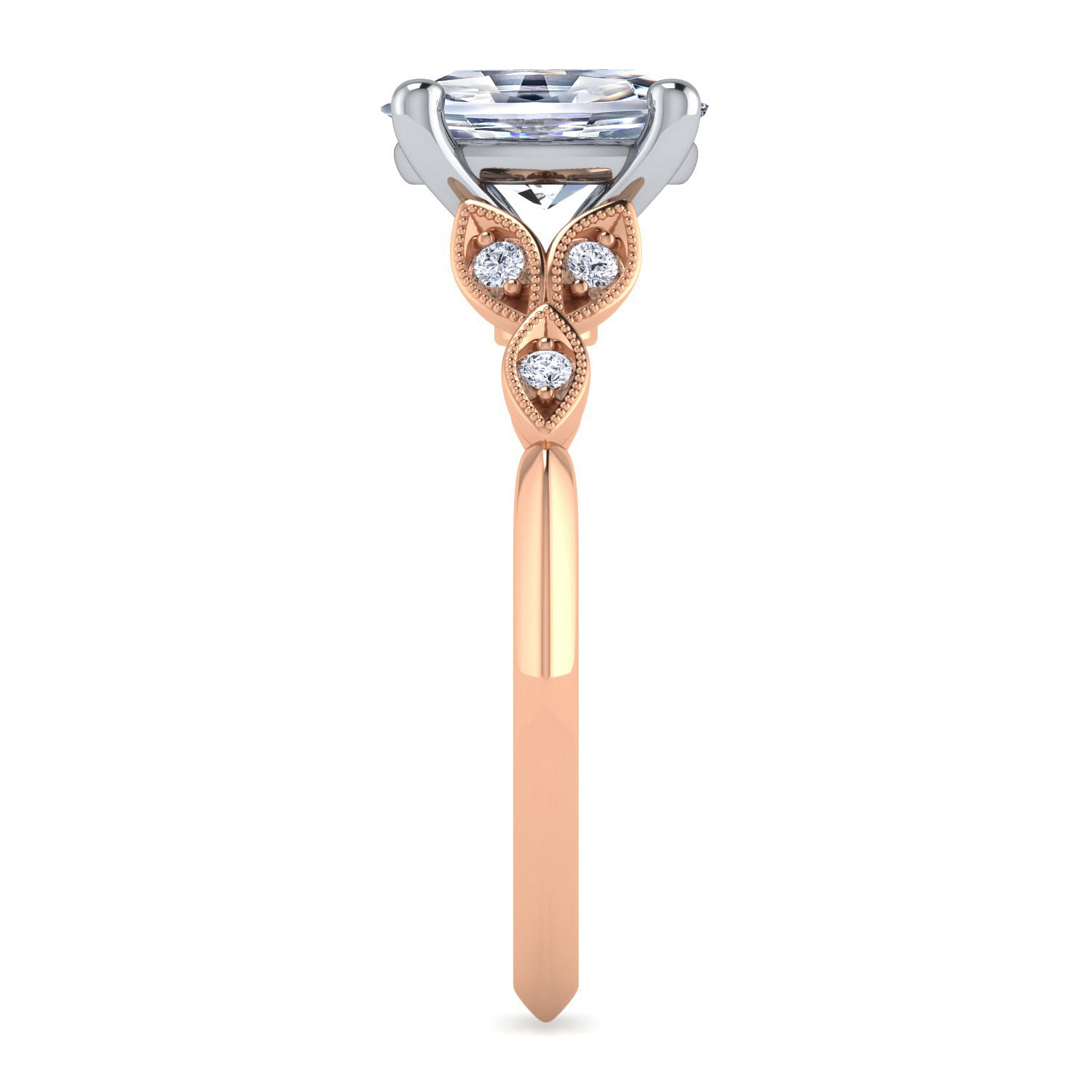 Vintage Inspired 14K White-Rose Gold Split Shank Oval Diamond Engagement Ring
