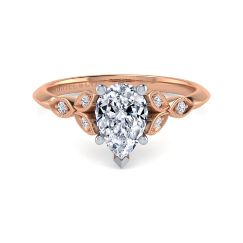 Vintage Inspired 14K White-Rose Gold Split Shank Pear Shape Diamond Engagement Ring