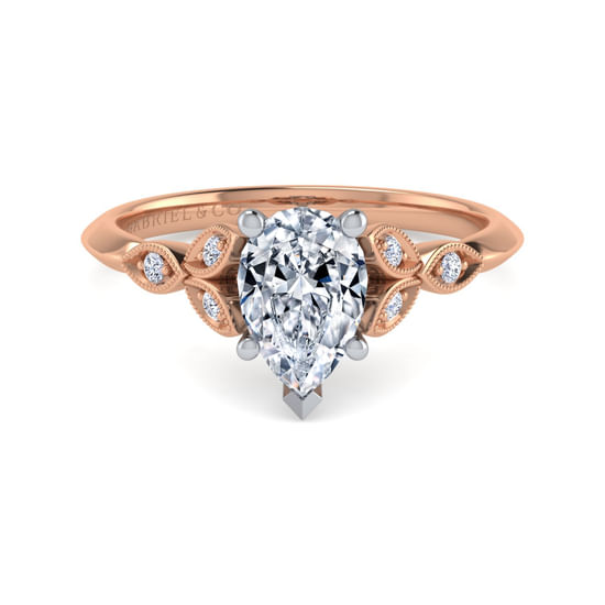 Gabriel - Vintage Inspired 14K White-Rose Gold Split Shank Pear Shape Diamond Engagement Ring