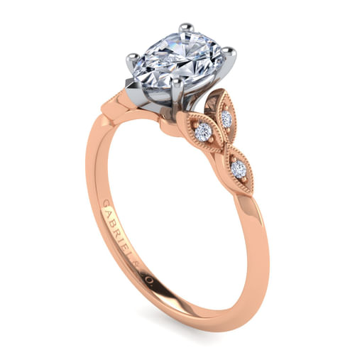 Vintage Inspired 14K White-Rose Gold Split Shank Pear Shape Diamond Engagement Ring