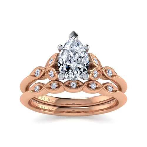 Vintage Inspired 14K White-Rose Gold Split Shank Pear Shape Diamond Engagement Ring
