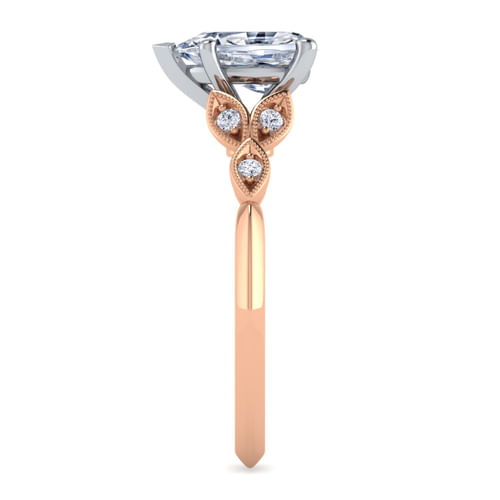 Vintage Inspired 14K White-Rose Gold Split Shank Pear Shape Diamond Engagement Ring