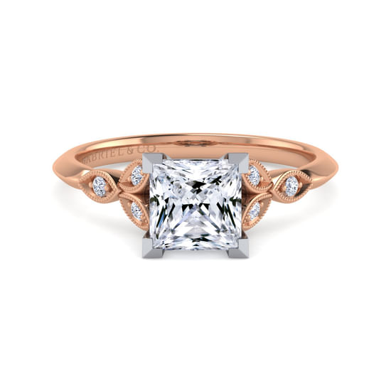 Gabriel - Vintage Inspired 14K White-Rose Gold Split Shank Princess Cut Diamond Engagement Ring