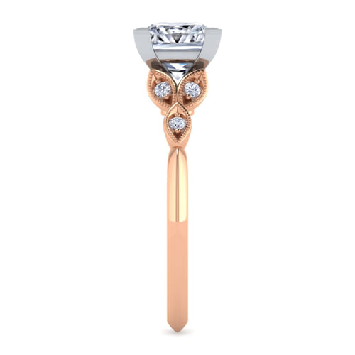 Vintage Inspired 14K White-Rose Gold Split Shank Princess Cut Diamond Engagement Ring