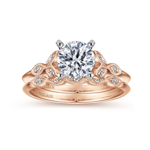 Vintage Inspired 14K White-Rose Gold Split Shank Round Diamond Engagement Ring