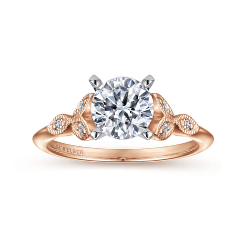 Vintage Inspired 14K White-Rose Gold Split Shank Round Diamond Engagement Ring
