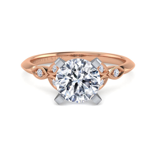 Vintage Inspired 14K White-Rose Gold Split Shank Round Diamond Engagement Ring