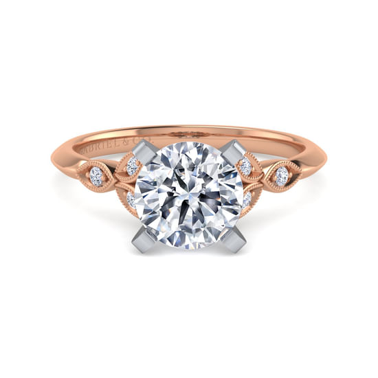 Gabriel - Vintage Inspired 14K White-Rose Gold Split Shank Round Diamond Engagement Ring