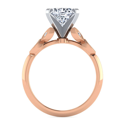 Vintage Inspired 14K White-Rose Gold Split Shank Round Diamond Engagement Ring