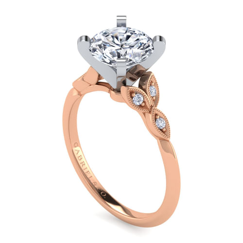 Vintage Inspired 14K White-Rose Gold Split Shank Round Diamond Engagement Ring