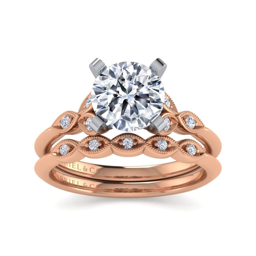 Vintage Inspired 14K White-Rose Gold Split Shank Round Diamond Engagement Ring