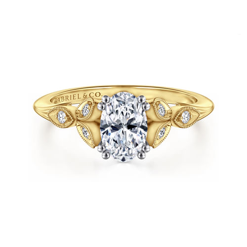Vintage Inspired 14K White-Yellow Gold Oval Diamond Engagement Ring