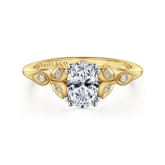 Gabriel - Vintage Inspired 14K White-Yellow Gold Oval Diamond Engagement Ring
