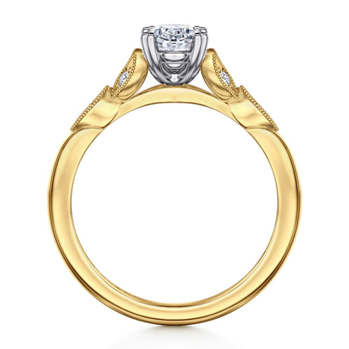 Vintage Inspired 14K White-Yellow Gold Oval Diamond Engagement Ring