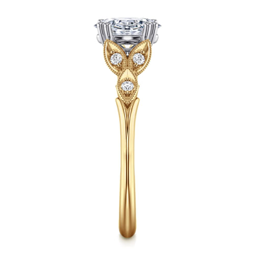 Vintage Inspired 14K White-Yellow Gold Oval Diamond Engagement Ring
