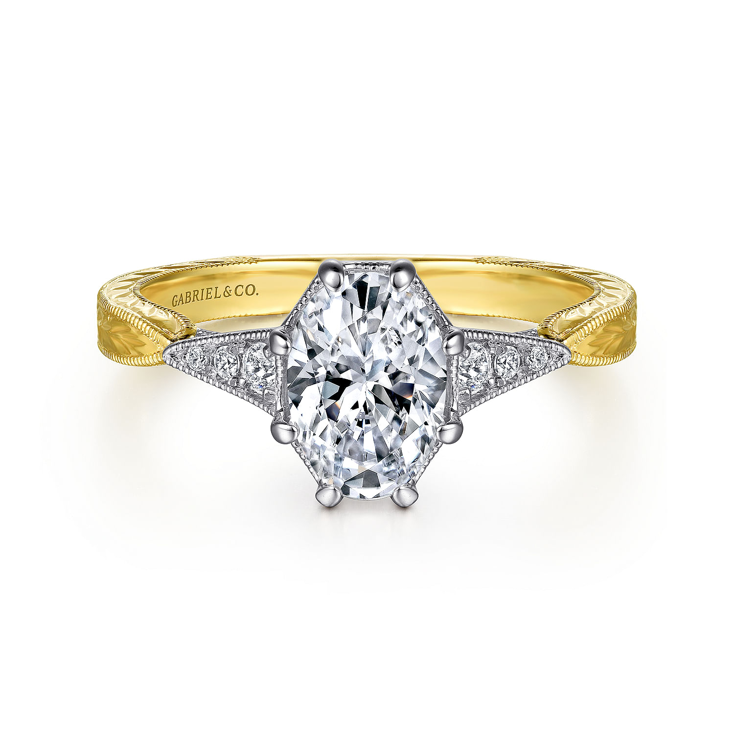 Gabriel - Vintage Inspired 14K White-Yellow Gold Oval Diamond Engagement Ring