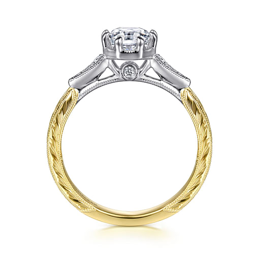 Vintage Inspired 14K White-Yellow Gold Oval Diamond Engagement Ring