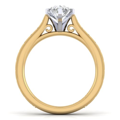 Vintage Inspired 14K White-Yellow Gold Pear Shape Solitaire Engagement Ring