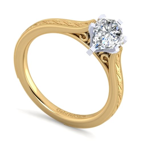 Vintage Inspired 14K White-Yellow Gold Pear Shape Solitaire Engagement Ring