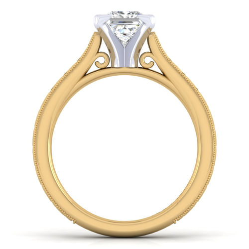 Vintage Inspired 14K White-Yellow Gold Princess Cut Solitaire Engagement Ring