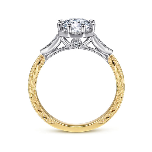 Vintage Inspired 14K White-Yellow Gold Round Diamond Channel Set Engagement Ring