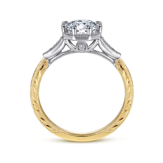 Vintage Inspired 14K White-Yellow Gold Round Diamond Channel Set Engagement Ring angle 2