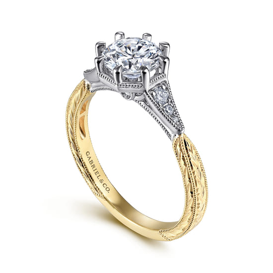 Vintage Inspired 14K White-Yellow Gold Round Diamond Channel Set Engagement Ring angle 3