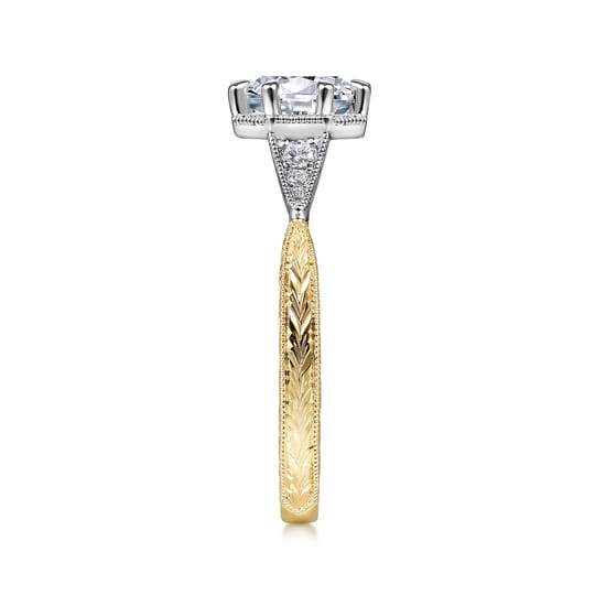 Vintage Inspired 14K White-Yellow Gold Round Diamond Channel Set Engagement Ring angle 5