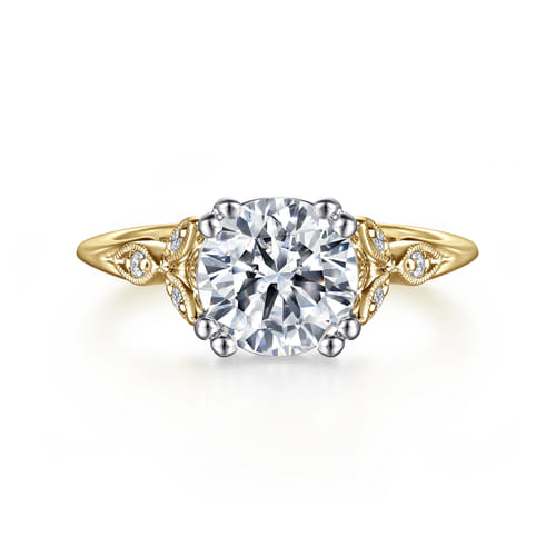 Vintage Inspired 14K White-Yellow Gold Round Diamond Engagement Ring
